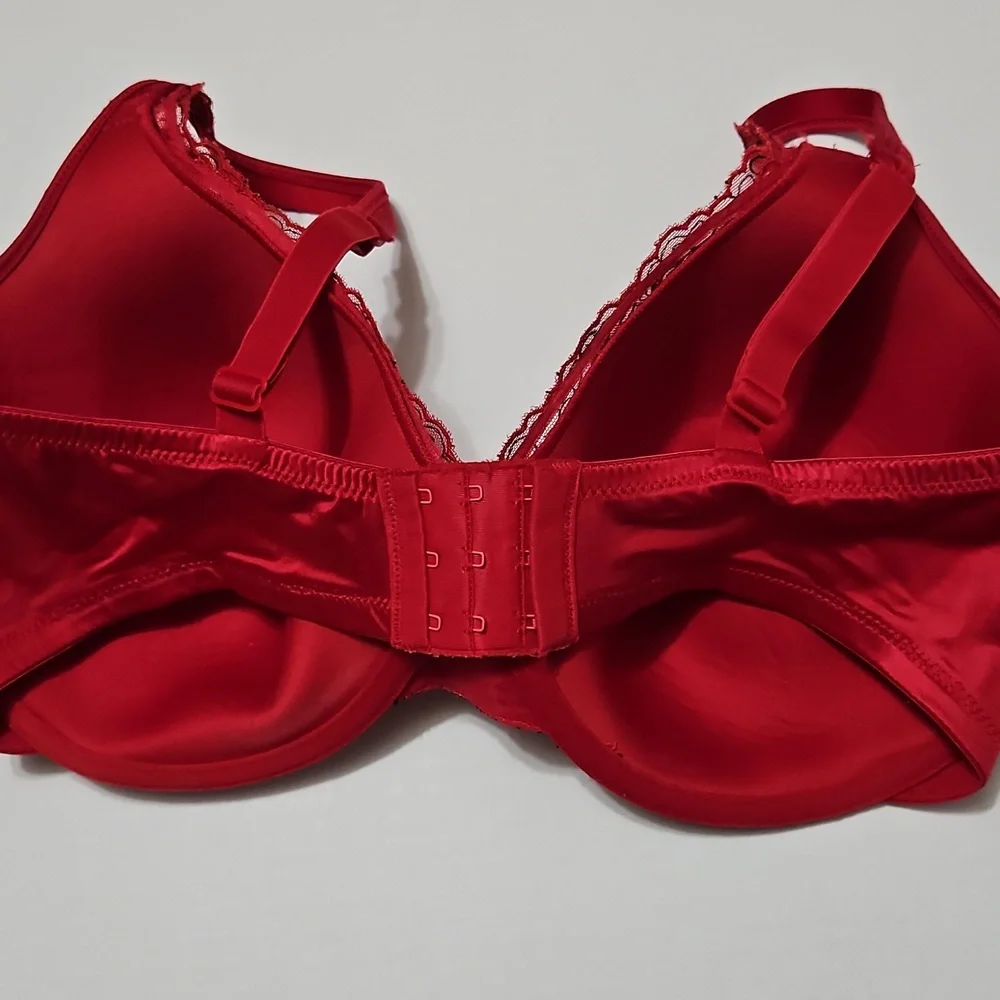 Playtex Red Lace Underwire Full Coverage Padded Bra Size 38DD - Picture 5 of 12